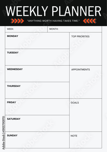 Weekly planner template with days and priorities