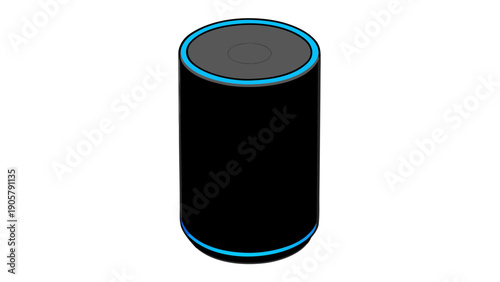A black cylindrical device with blue accents on the top and bottom edges on a white background on transparent background silhouette