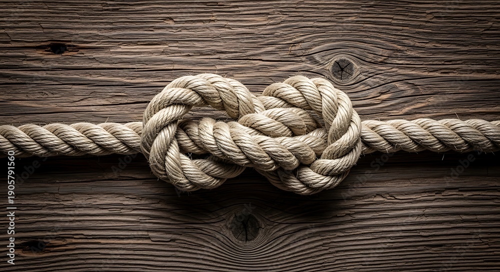 Obraz premium Rope with Knot on Wooden Background.