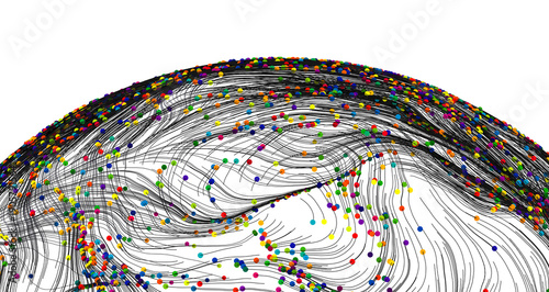 Abstract image depicting a network of lines and colorful dots, ideal for concepts like data, connection, or flow.
