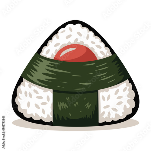 Delicious triangular sushi with red filling wrapped in green seaweed