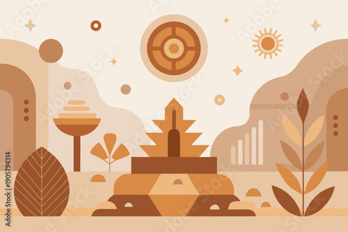 Abstract ancient temple background with minimal symbols 1