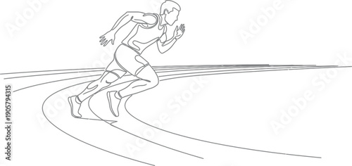 Athlete in dynamic motion running a curve on a marked track illustrates intense focus and dedication required for track and field sprinting competition.