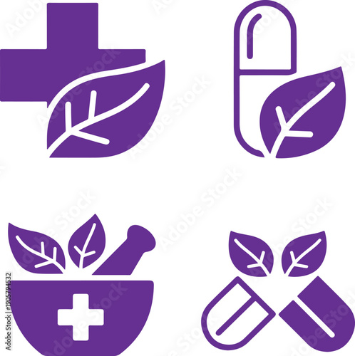 Herbal Medicine and Natural Healthcare Icon Set