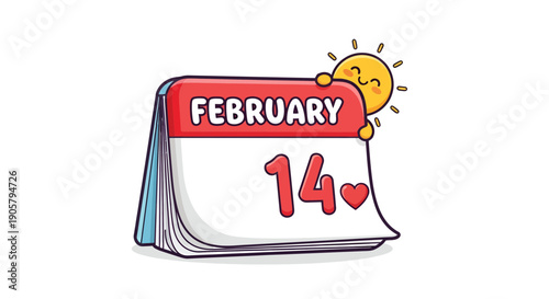 Valentine's Day calendar illustration depicting the joyful anticipation of February 14
