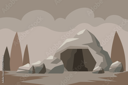 Stone age cave rocky landscape with triangular shapes