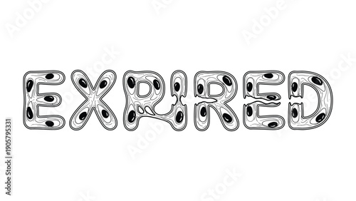 Expired Label Design: A graphic rendering of the word EXPIRED with an illustrative style, ideal for conveying concepts of time, consumption, and expiration. 