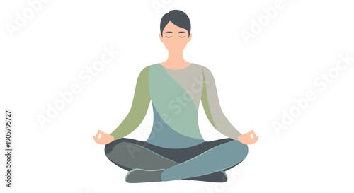 Person Meditating Calmly On White Background Peaceful Serene Sitting Pose Relaxation Healthy Lifestyle Inner Peace Mindfulness Practice Balance