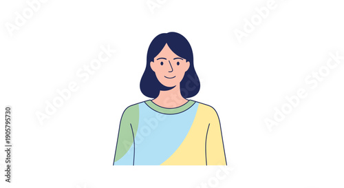 Modern Abstract Portrait of a Young Woman with Bob Haircut Wearing a Colorful Geometric Sweater Isolated on White Background for Design Elements