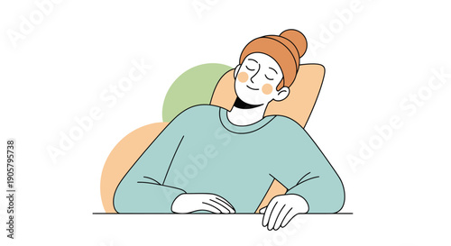 Woman Resting Peacefully With Eyes Closed Near Soft Shapes Promoting Calmness And Relaxation While Enjoying A Moment Of Serenity
