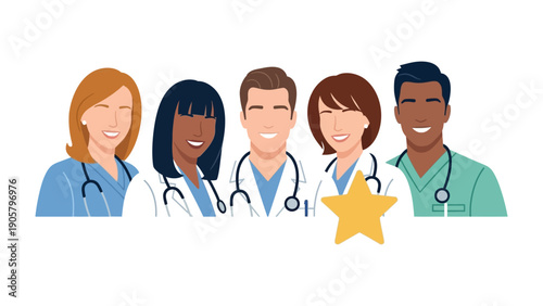 Healthcare Heroes: A team of smiling healthcare professionals, united in their dedication, is adorned with a symbol of appreciation. A beautiful depiction of unity, expertise, and service