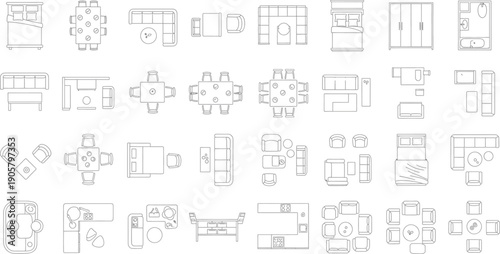 Collection of technical mechanical drawings and blueprints isolated on transparent background
