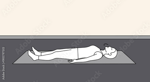 Person lying down quietly on yoga mat in relaxed pose for meditation and mindfulness practice