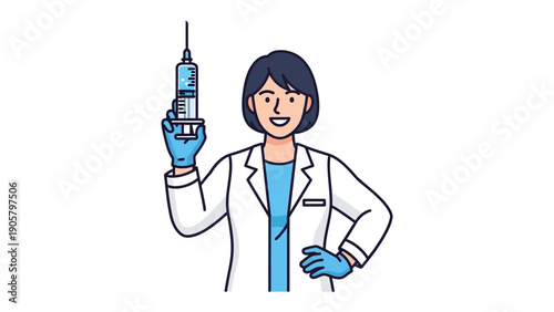 Doctor with Syringe: A confident doctor, clad in a crisp white coat and protective gloves, holds a syringe. This image captures the essence of healthcare and medical care.