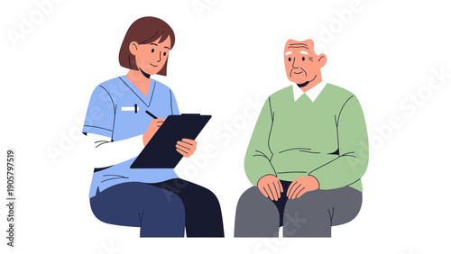 Consultation: A dedicated healthcare professional is engaged in a thoughtful consultation with an elderly patient, creating an atmosphere of empathy and trust.