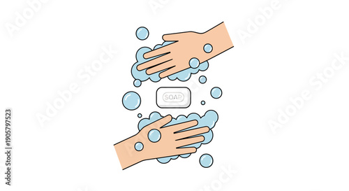 Preventing Germs With Hand Washing And Soap Bubbles For Personal Hygiene And Cleanliness Awareness Concept