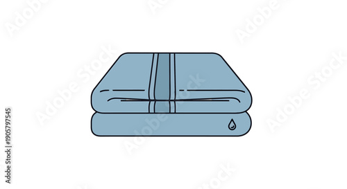Simple flat graphic representation of stacked fabric textile items with a water drop icon suggesting absorbency or cleaning concepts on a white