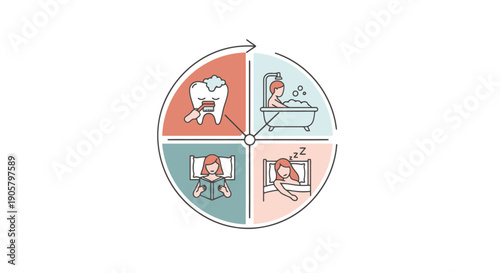 Daily Routine Circle Graphic Representing Morning Hygiene Evening Relaxation and Sleep Health Habits