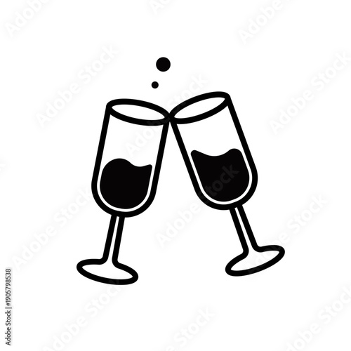 シャンパングラスで乾杯するシンプル線画イラスト