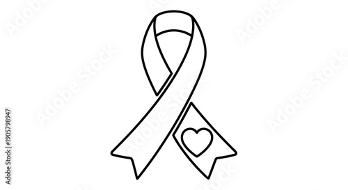 Black and white awareness ribbon design featuring a vector illustration of a paper clip symbol and heart icon for a breast cancer or AIDS concept drawing