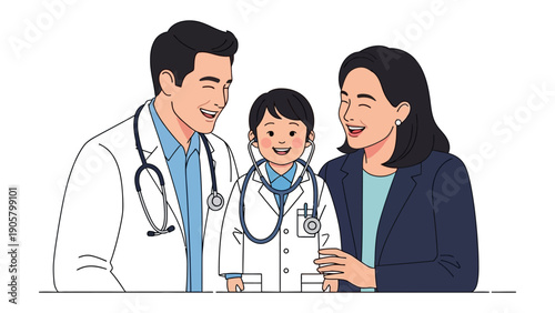 Future Aspirations: A heart-warming illustration of a family, a son embodying a doctor's role with a stethoscope, flanked by their supportive parents. The scene projects hope and parental guidance.