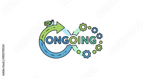 Animated icon illustration showcasing a continuous cycle of processes with gears and a snail