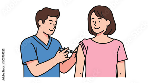 Vaccination Illustration: An illustration depicts a medical professional administering a vaccine, emphasizing health and preventative care.