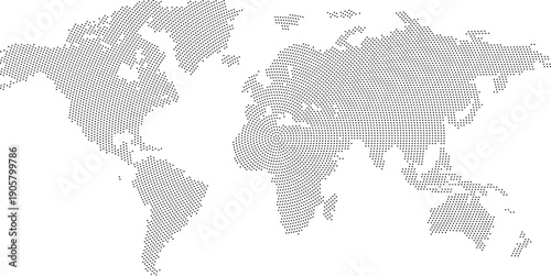 Halftone World Map Overlay Collection with Stylized Black Dot Continents on White Background