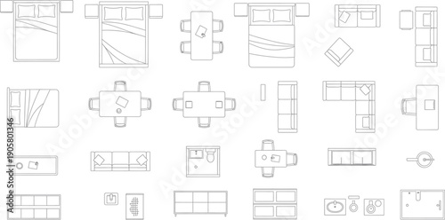 Collection of various technical drawings and blueprints isolated on transparent background