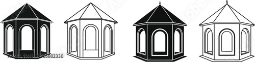 Four distinct architectural styles of gazebo designs showcased in a single image