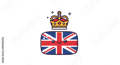Charming british icon featuring a kawaii union jack flag and regal crown sparkles