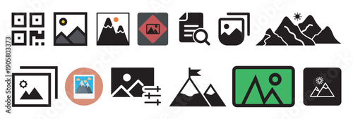 Travel and photography icons set flat design vector illustration isolated on white background