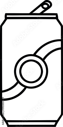A minimalist line drawing of a soda can with a straw and a circular design on the front.
