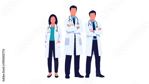 Medical Professionals in Unity: A diverse trio of healthcare experts, exuding confidence in their white coats, embodies the essence of health and expertise. The doctors stand poised.