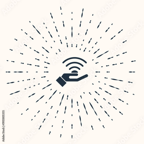 Grey 5G new wireless internet wifi connection icon isolated on beige background. Global network high speed connection data rate technology. Abstract circle random dots. Vector