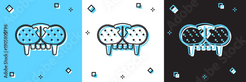 Set Cat tooth icon isolated on blue and white, black background. Vector