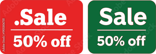 Two sale signs with different colors and same discount percentage displayed prominently