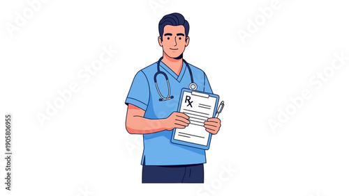 Physician with Prescription: A medical professional, stethoscope around their neck, stands holding a prescription, ready to assist with a patient's health.