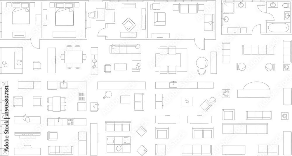 Obraz premium A collection of various architectural blueprint elements isolated on transparent background
