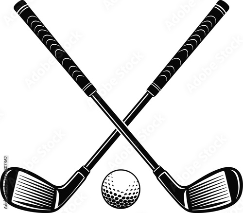 Golf clubs silhouette, crossed sports vector, golf ball design, athletic emblem illustration, recreational sport artwork, flat vector icon, golfing symbol