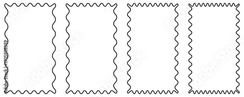 Wavy Edge Rectangle Frames Vector Set – Squiggly Scalloped Border Labels, Tags and Coupon Shapes Collection,
 Empty Photo and Text Box Frames Isolated on White Background