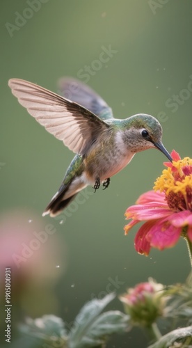 Hummingbird feeding on vibrant flower in natural setting