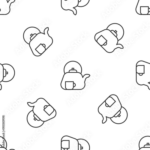 Grey line Traditional tea ceremony icon isolated seamless pattern on white background. Teapot with cup. Vector