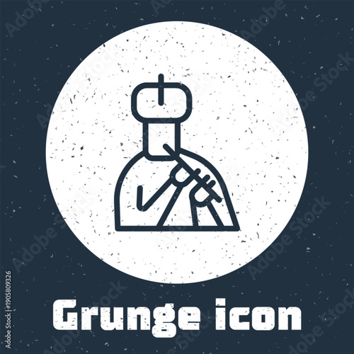 Grunge line Indian man plays flute icon isolated on grey background. Artist playing Bansuri folk music of India. Monochrome vintage drawing. Vector