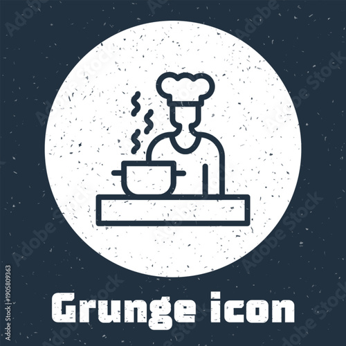 Grunge line Spanish cook icon isolated on grey background. Monochrome vintage drawing. Vector