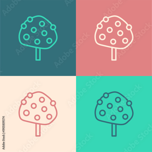 Pop art line Orange tree with fruits icon isolated on color background. Vector