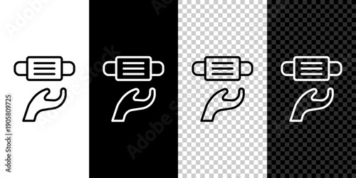 Set line Medical protective mask icon isolated on black and white, transparent background. Vector