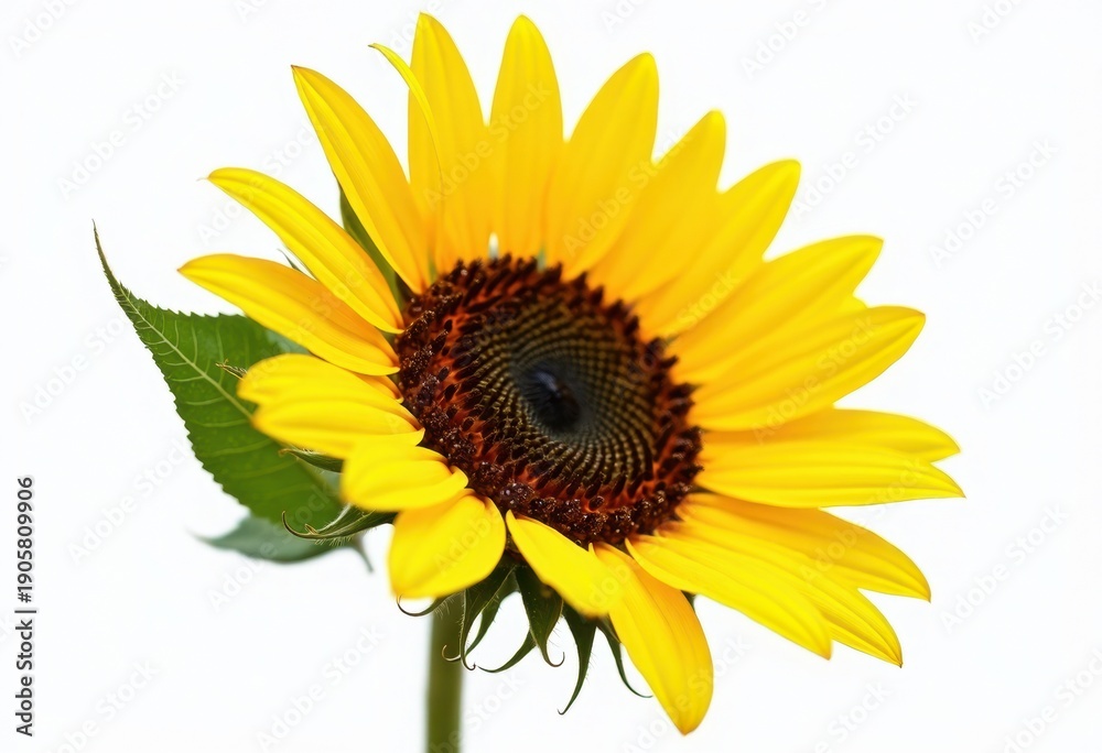 Naklejka premium Vibrant Sunflower Blooming Against a White Background