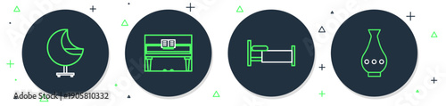 Set line Grand piano, Bed, Armchair and Vase icon. Vector