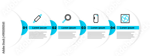 Set line Ventilation, Refrigerator, Frying pan and Rolling pin icon. Vector